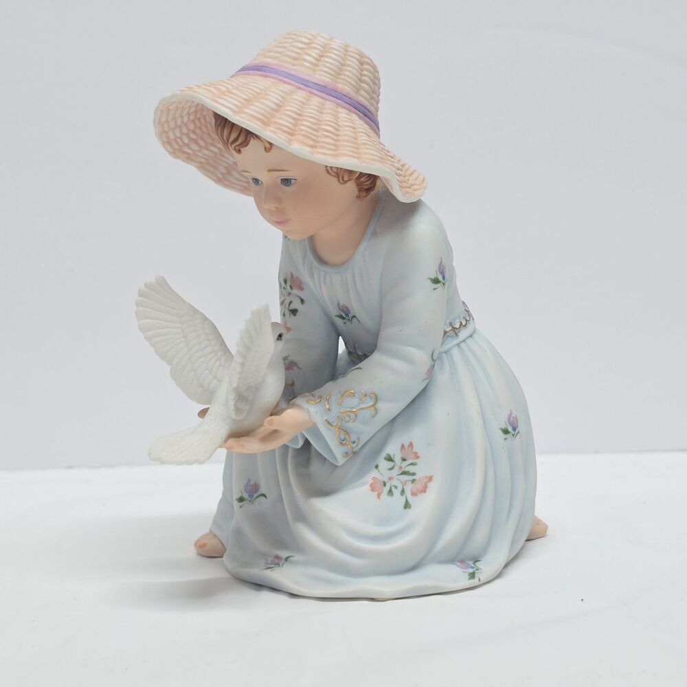 Edna Hibel Angelica with Doves A String of Pearls Porcelain Figure 6.5 Inches